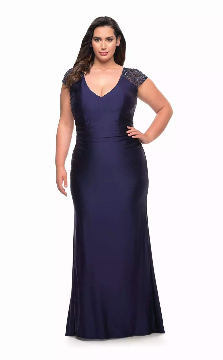 Plus Size Dresses * | La Femme 29481 Dress Navy