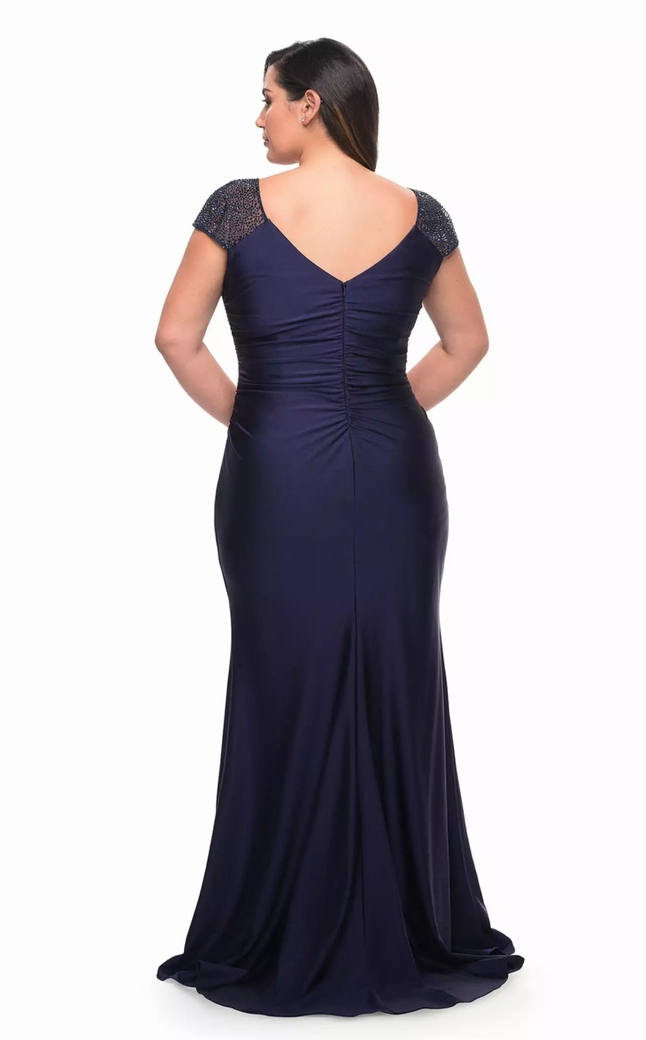 Plus Size Dresses * | La Femme 29481 Dress Navy