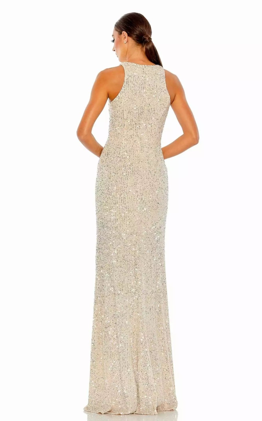 Long Prom Dresses * | Mac Duggal 42025 Dress Nude-Silver