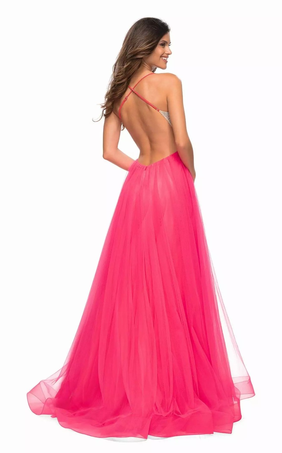 Long Prom Dresses * | La Femme 30721 Dress Neon-Pink