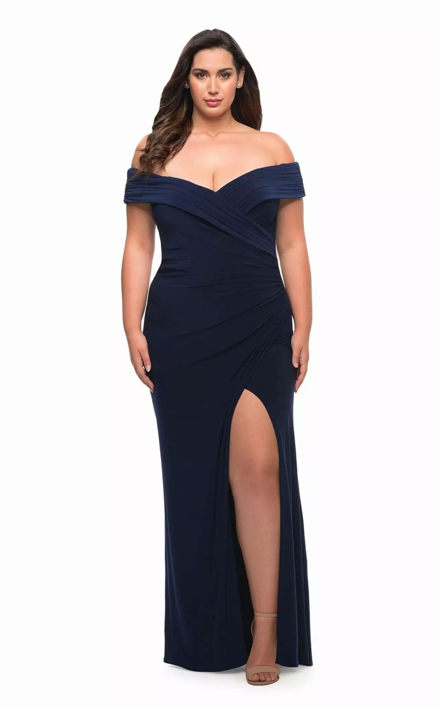 Plus Size Dresses * | La Femme 29397 Dress Navy