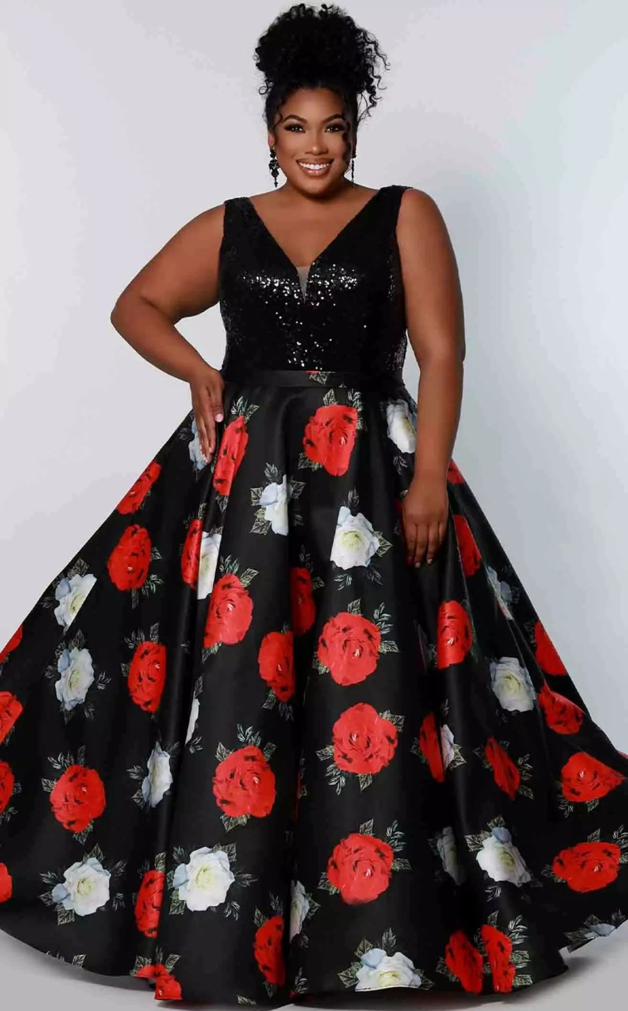 Plus Size Dresses * | Sydneys Closet Ce2204 Dress Black-Floral