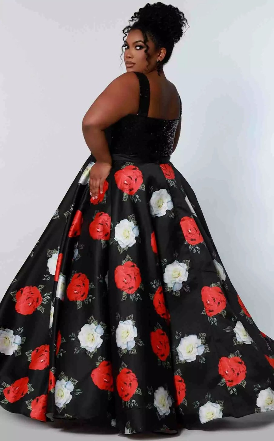 Plus Size Dresses * | Sydneys Closet Ce2204 Dress Black-Floral