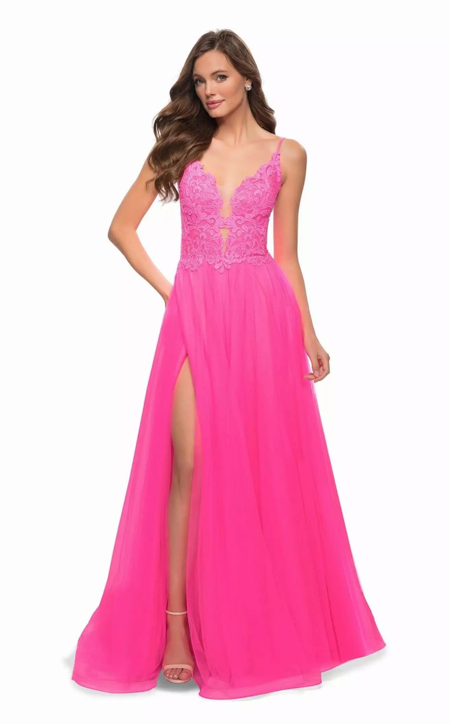 Long Prom Dresses * | La Femme 29964 Dress Neon-Pink