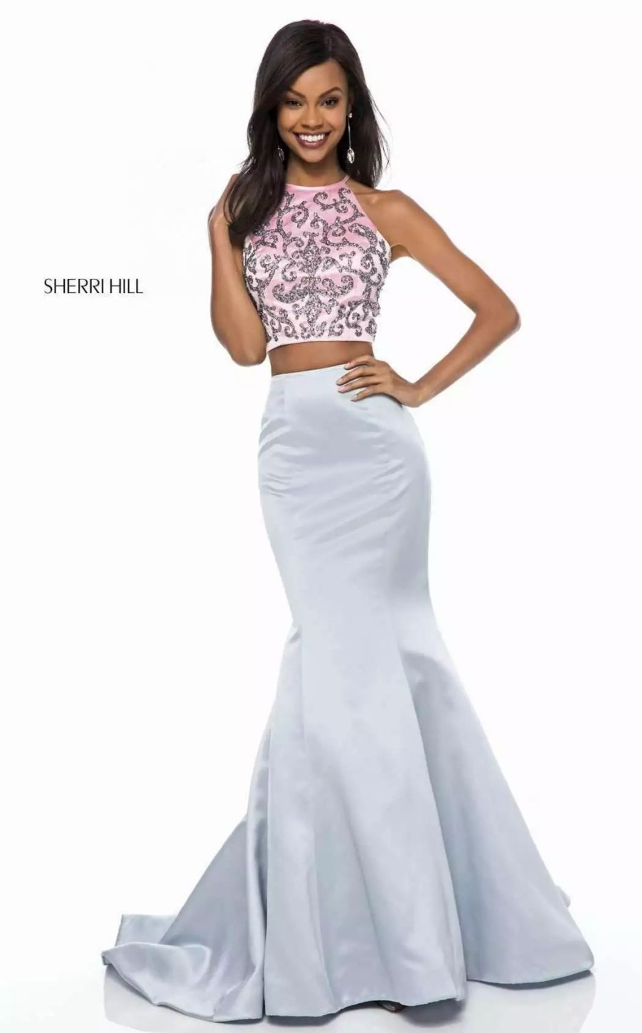 Long Prom Dresses * | Sherri Hill 51837 Dress Pink-Silver